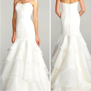 Melissa Sweet Ivory Lace Trumpet Wedding Dress Organza Ruffles Strapless Bridal